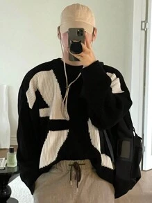 DAZY 男士圆领长袖休闲毛衣秋冬垃圾摇滚风格 - 黑色 - 查看 7