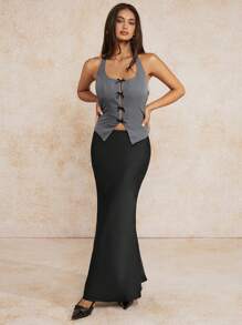 Forever 21 Women's Backless Halter Neck Sleeveless Casual Tank Top - Grey - View 3