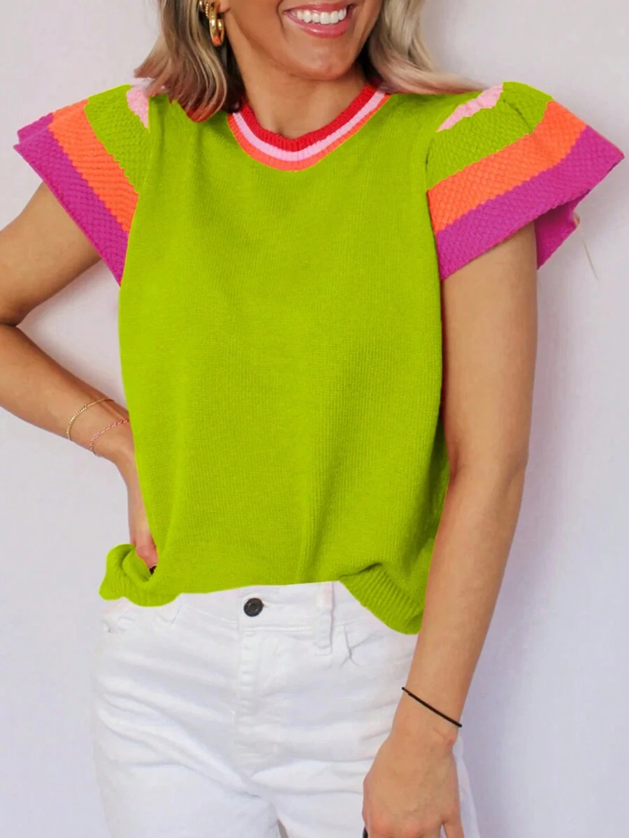 CILKOO Áo tank top thể thao dệt kim chấm bi phối màu dành cho nữ, kiểu dáng thường ngày mùa hè. - Màu Mù tạt vàng - Xem 1