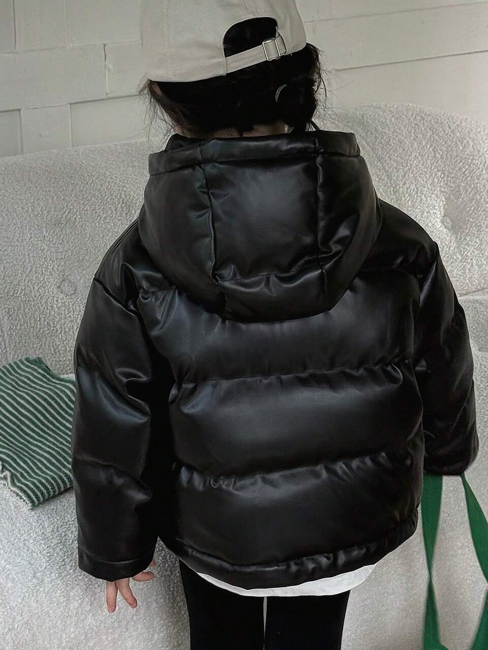 Young Girls Solid Color Jacket, Fall Leather Jacket