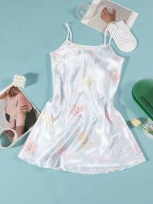 Women's Petite Printed Sleeveless Slip Dress For Summer - Baby Blue - View 1