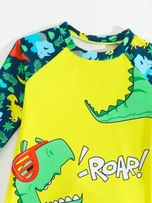 Conjunto de traje de baño para niño pequeño con bóxer de manga larga con estampado tropical de dinosaurios para verano