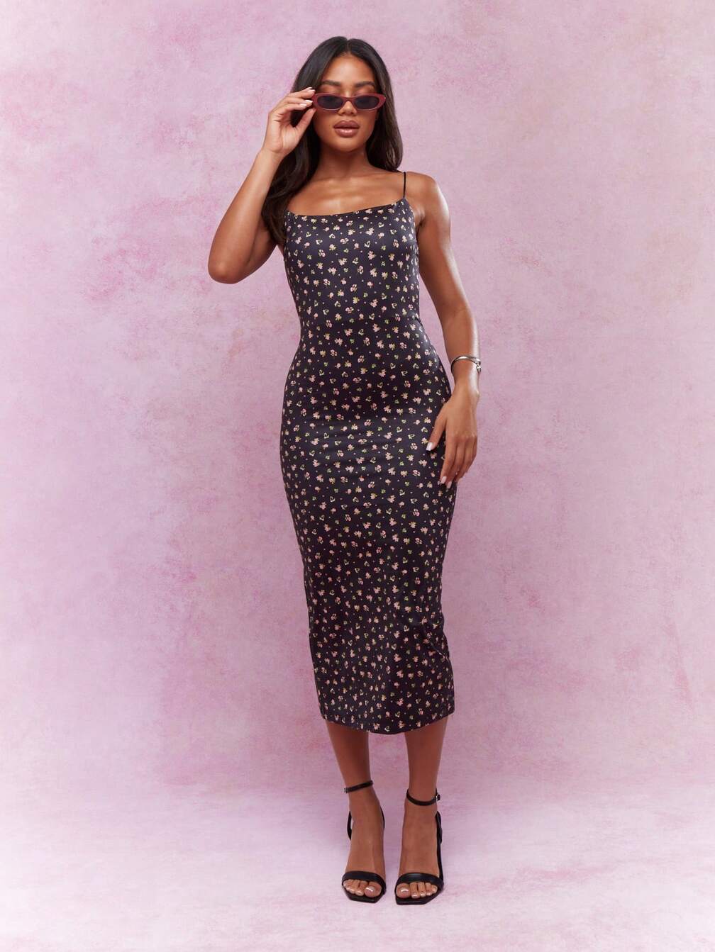 ankle length cotton dresses Indigo Denim Flared Princess Line Slit Dress 56