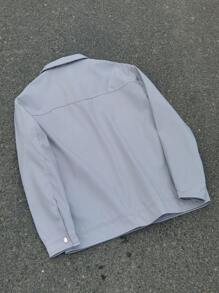 Manfinity Homme Chaqueta casual de manga larga con bolsillo de carga de unicolor para hombre, primavera y otoño