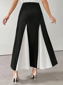 Modelyn Women's Elegant Colorblock Patchwork Long Skirt, Spring & Summer Perfect For Business/Work/Cocktail Party/Wedding/Daily/Graduation Women Skirts - Black and White - View 2