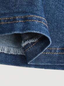 SHEIN MOD 大码休闲牛仔长裙，长款蓝色弹力 - 藍色 - 查看 7