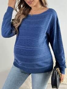 SHEIN 孕妇纯色圆领毛衣，春季和秋季，适合冬季 - 霧霾藍 - 查看 6
