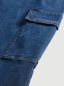 SHEIN MOD 大码休闲牛仔长裙，长款蓝色弹力 - 藍色 - 查看 4