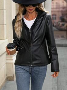 EMERY ROSE Women's Solid Color Minimalist Casual 2 In 1 Jacket