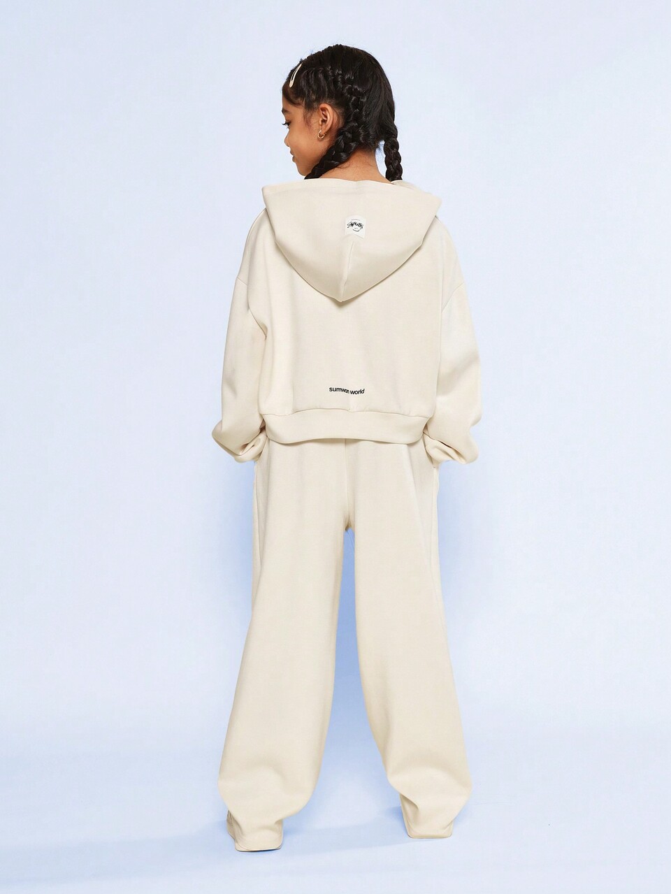 Conjunto de 2 peças com Moletom com Capuz e Calça Jogger de Ajuste Folgado com Bordado Desenho de Nova York para Meninas Pré-Adolescentes