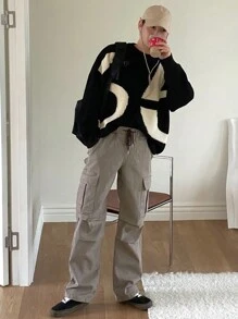 DAZY 男士圆领长袖休闲毛衣秋冬垃圾摇滚风格 - 黑色 - 查看 9