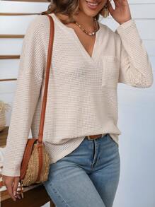 EMERY ROSE Women Vintage T-Shirt, Long Sleeve Khaki Back To School Top - Khaki - View 7
