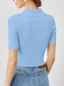Chiquease 黑色拉链修身短款开衫 - 淺藍色 - 查看 2