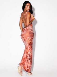 Glamine Vestido sin mangas con estampado de calabazas en todo el diseño, escote con lazo y cuello drapeado, para fiesta de Halloween, otoño e invierno