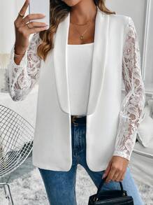 SHEIN Clasi Damen Lässig Pendler Spitze Patchwork Mittlere Ärmel Modisch Elegant Blazer