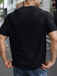 Manfinity Homme Áo thun nam cổ tròn tay ngắn màu trơn thời trang cỡ lớn, thường ngày, đi chơi - màu đen - Xem 2