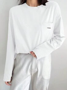 DAZY Ladies Solid Color Basic Long Sleeve T-Shirt,Fall Clothes Preppy Tops - White - View 4