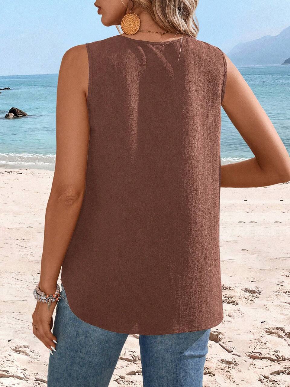 Women's Solid Color Sleeveless Blouse, Summer,Vacation