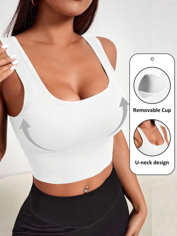 Seamluxe SHEIN Sport Sport BH mit Einfarbig Rippenstrick