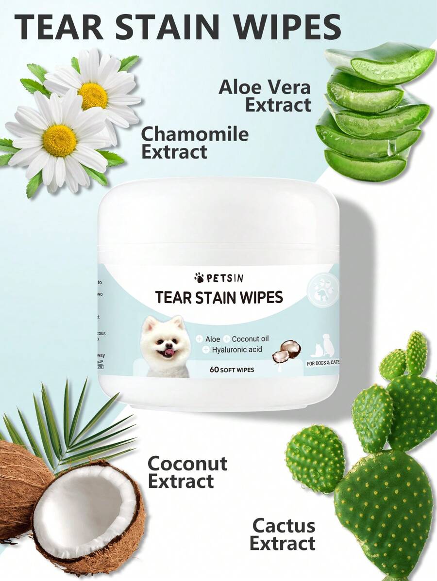 PETSIN 60張寵物眼睛清潔濕巾，用於去除淚痕和污垢 - 藍白色 - 查看 1