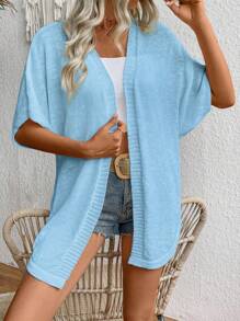 SHEIN LUNE Women's Solid Color Simple Casual Knit Cardigan - Baby Blue - View 6