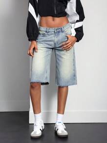 Quần jean lửng denim wash mùa hè dành cho nữ - Màu xanh lam - Xem 7