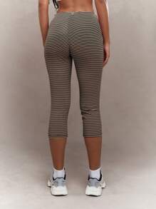 MISSGUIDED Embroidered Logo Textured Stripe Capri Leggings - Apricot - View 2