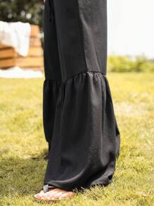 Genlund Einfarbige, lockere, fließende Herrenhose mit Kordelzug in der Taille und weitem Bein - Schwarz - Übersicht 6