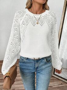 SHEIN LUNE Suéter casual de cuello redondo, unicolor, manga larga para mujeres