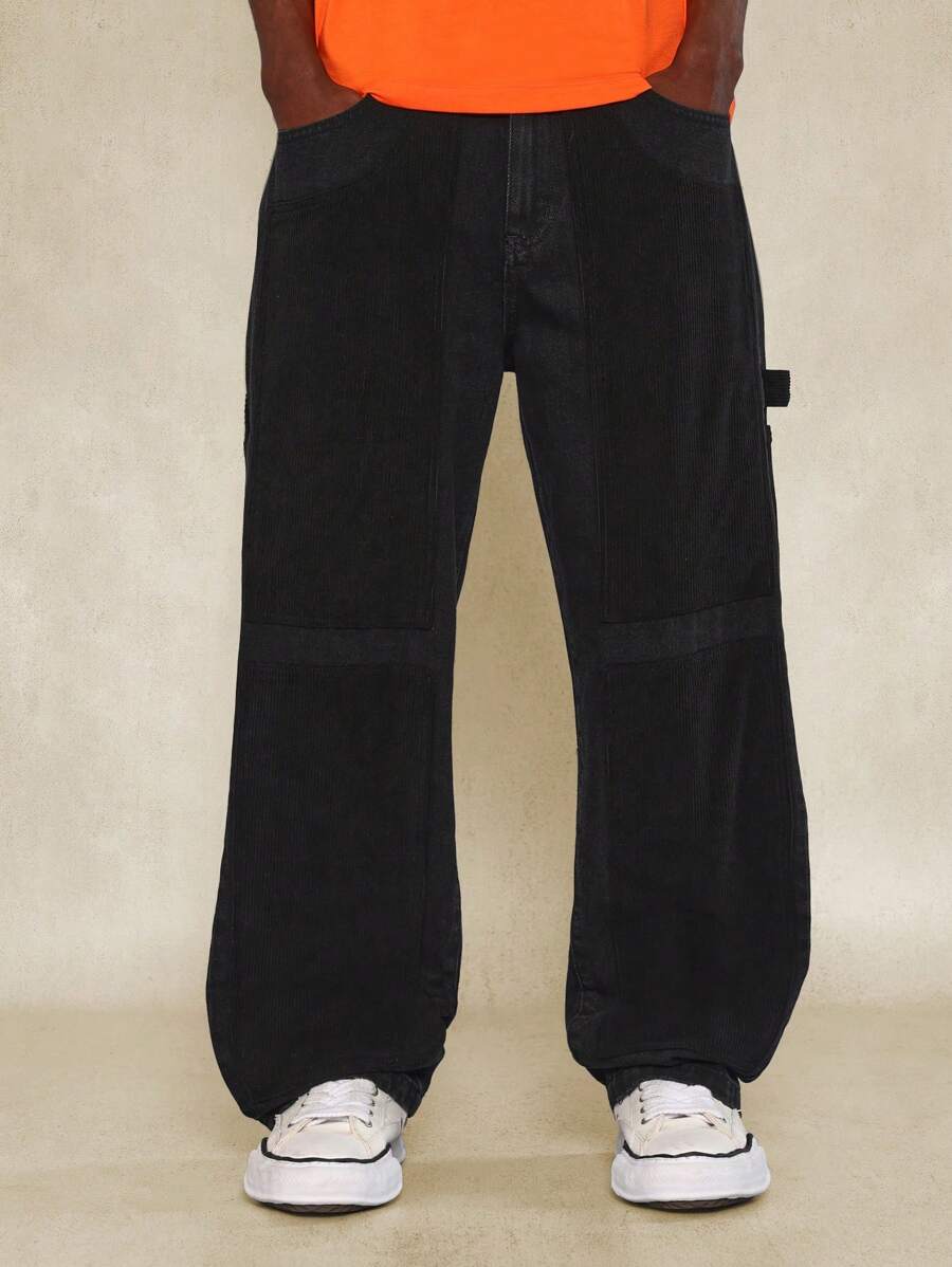 SUMWON Flare Fit Carpenter Jean With Corduroy Panels | SHEIN UK