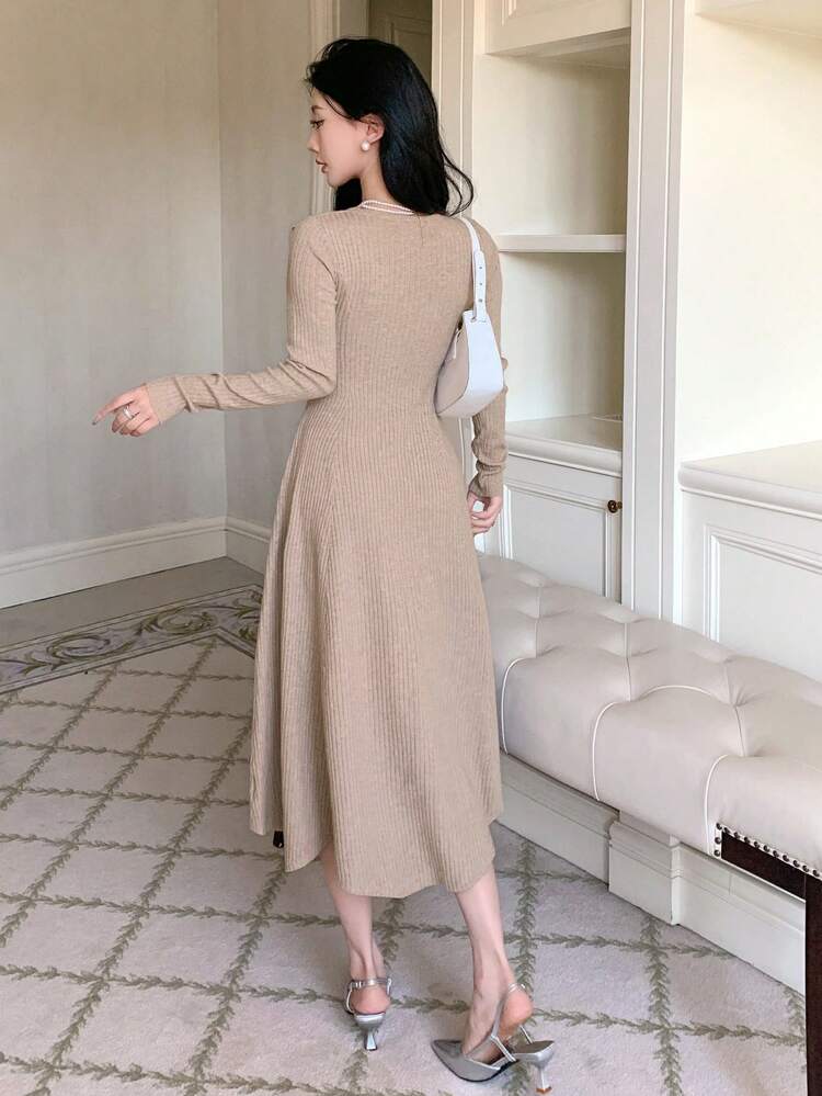 Women's Casual Solid Color Waist Cinched Sweater Dress, Spring/Autumn ,New Year Eve,Fall Women Clothes Prom Dress