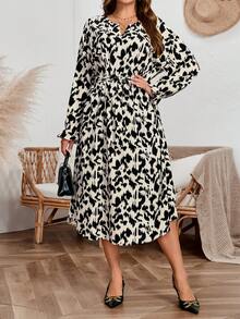 EMERY ROSE Vestido Plus Size Feminino Casual Estampa Leopardo Outono - Multicolorido - Ver 2