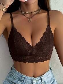 1pc Lace Wireless Bra For Women - Coffee Brown - View 1