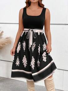 SHEIN VCAY Plus Size Solid Color Vacation Splicing 2 In 1 Tank Dress