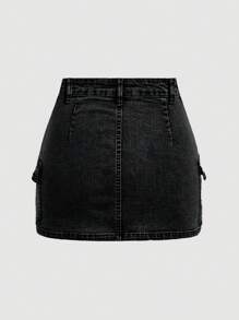 SHEIN MOD Minifalda de mezclilla informal con bolsillos tipo cargo para mujeres