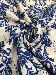 SHEIN LUNE 大码女式植物印花松紧腰宽松休闲阔腿裤 - 藍色 - 查看 3