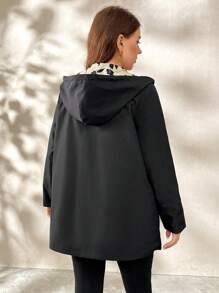 SHEIN Clasi Reversible Windbreaker Jacket, & Print On One Side, Solid Color On The Other Side, Plus Size, Autumn Winter Fall - Camel - View 2