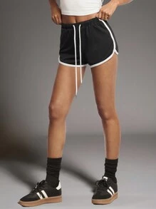 Forever 21 夏季、秋季和冬季女式黑白直筒裤/阔腿裤/宽松裤/中腰裤/教师运动裤/健身裤/运动服/低腰运动裤/短裤 - 黑色 - 查看 9