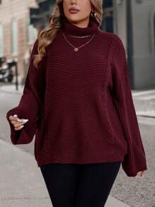 SHEIN LUNE Plus Size Casual Loose Fit High Neck Knit Sweater Pullover With Intricate Raised Knit Texture For A Relaxed Look. Parties, Music Festivals, Home Wear, Back-To-School Events, Gifting, And Shopping.Winter Clothes,Country Tops,Fall Sweaters
