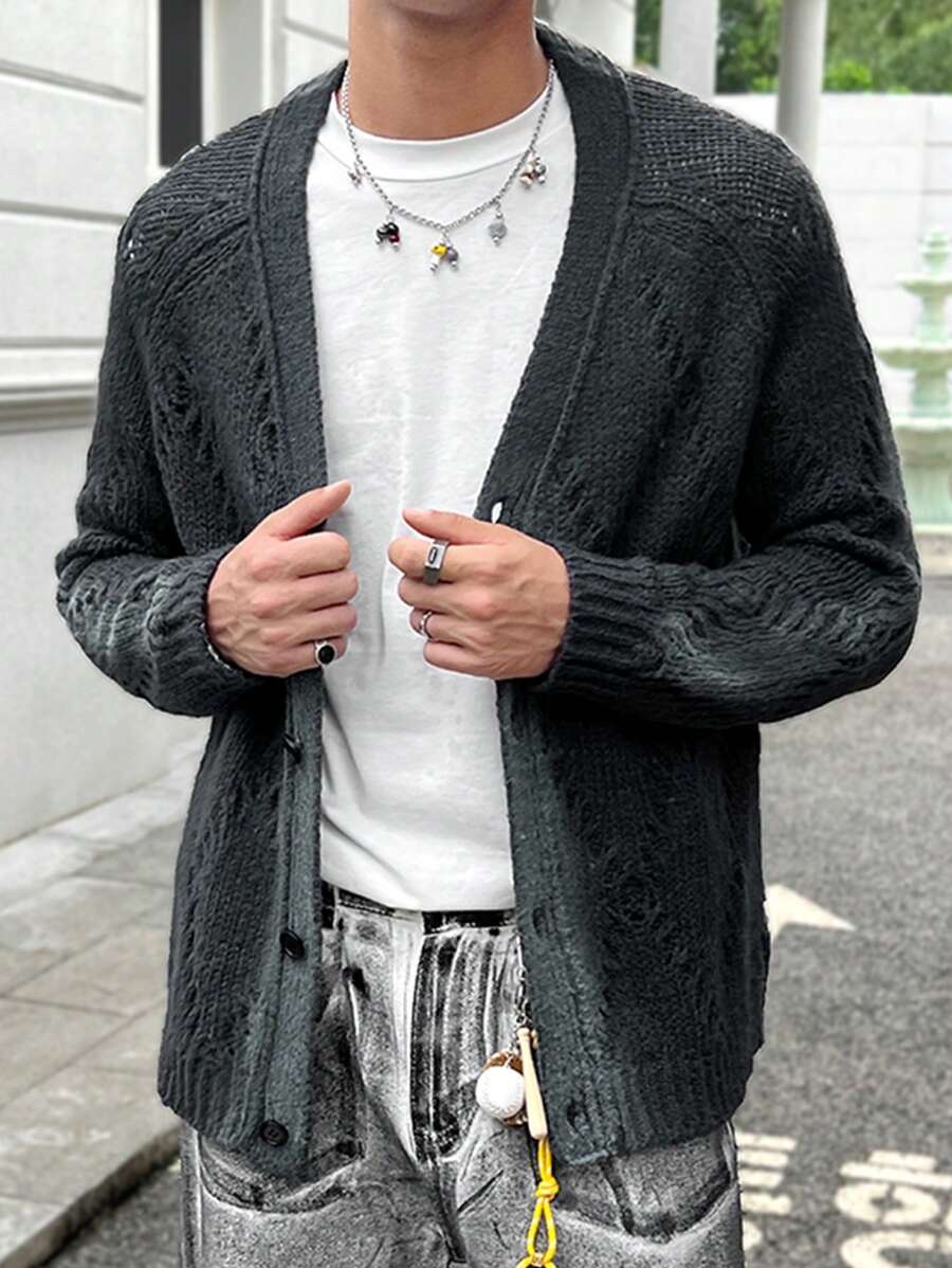 Manfinity Homme 男士纯色简约休闲长袖针织毛衣 - 彩色 - 查看 1
