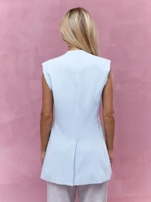 MISSGUIDED Áo vest dài không tay cài cúc - Màu xanh lam - Xem 2