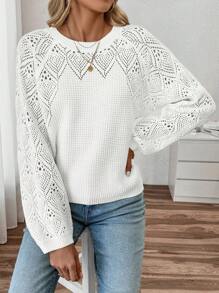 SHEIN LUNE Suéter casual de cuello redondo, unicolor, manga larga para mujeres