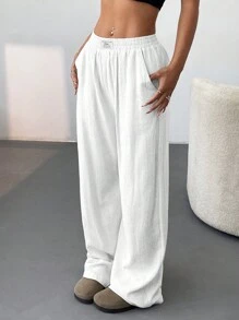 SHEIN EZwear Quần âu tối giản có túi màu trơn dành cho nữ - trắng - Xem 1