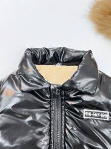 Young Boy Casual Fluffy Collar Padded Long Sleeve Jacket, Loose Fit, Distinctive Design, Warm & Breathable, Suitable For Winter Outdoor Play, Schoolyard, Etc.