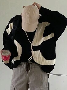 DAZY 男士圆领长袖休闲毛衣秋冬垃圾摇滚风格 - 黑色 - 查看 8