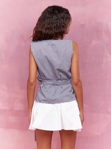 MISSGUIDED Plaid Wrap Tank Top With Belt For Summer - Black and White - View 2