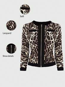 SHEIN Clasi 大码多色拼布豹纹复古优雅针织夹克 - 彩色 - 查看 2