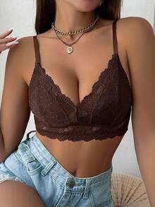 1pc Lace Wireless Bra For Women - Coffee Brown - View 5
