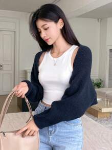 DAZY 女士纯色休闲长袖针织开衫 - 藏蓝色 - 查看 6