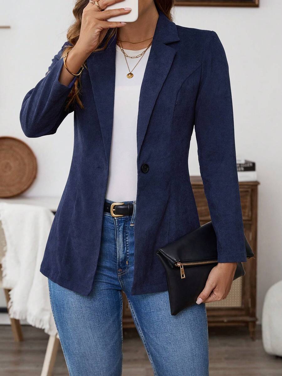 EMERY ROSE Women's Spring/Autumn Solid Color Notch Lapel Long Sleeve Elegant Commuter Blazer Jacket - Blue - View 1